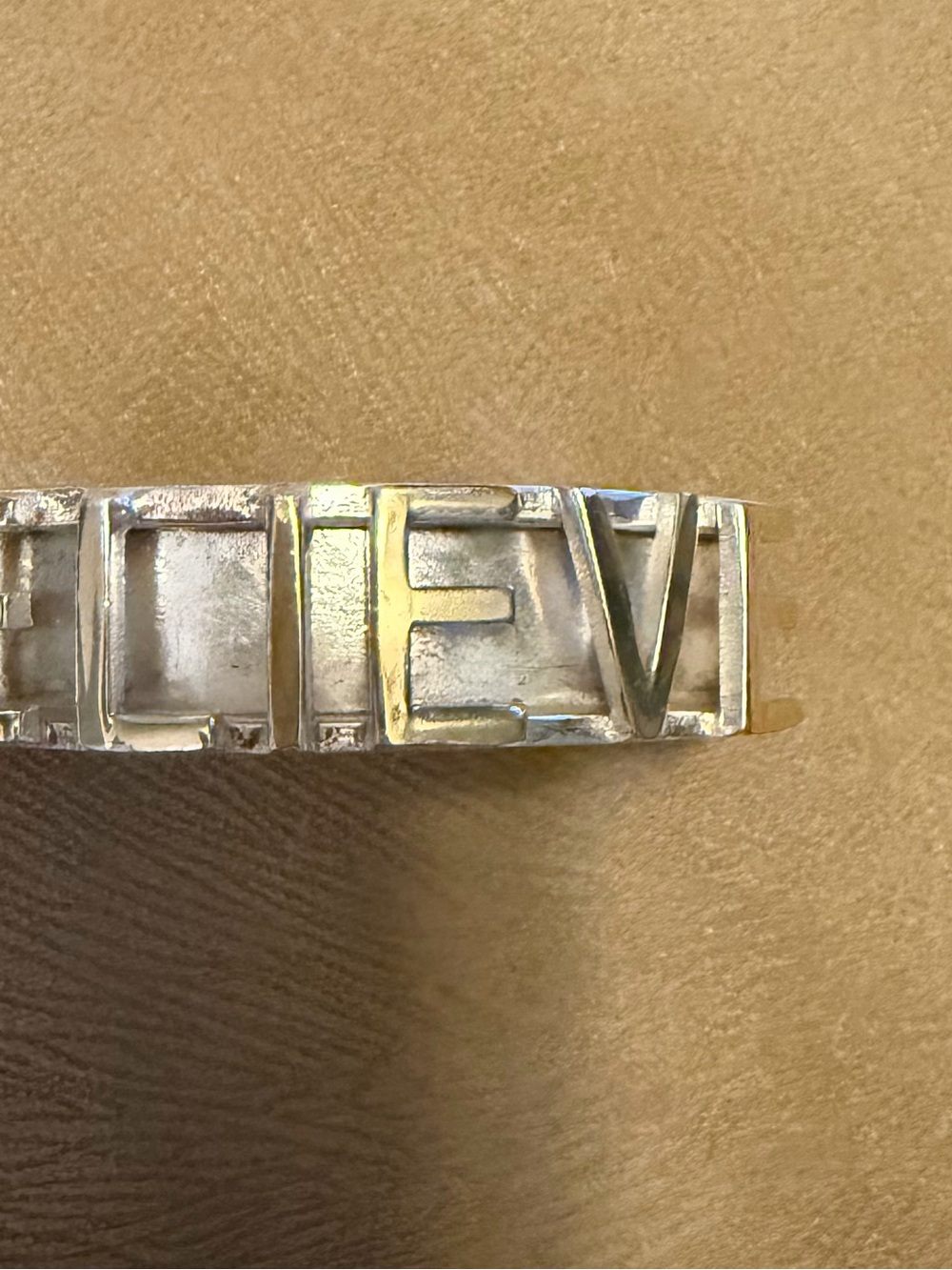 Silver 'BELIEVE' Letter Block Cuff Bracelet